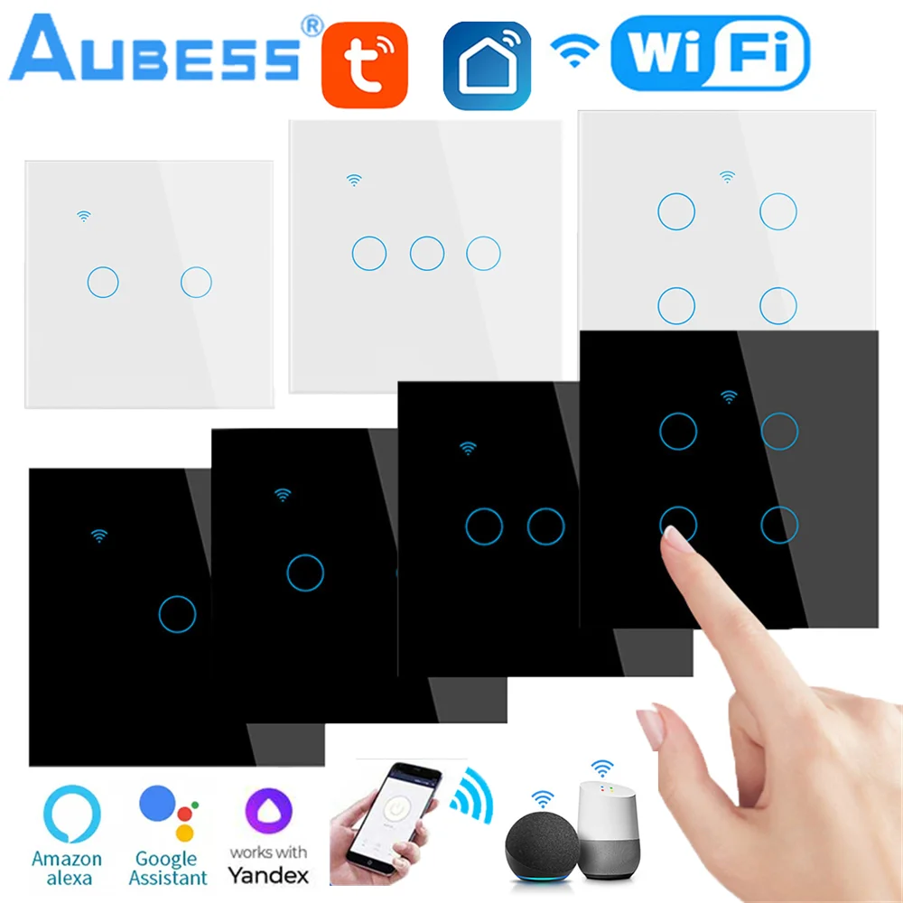 Tuya Eu Wifi Smart Touch Switch 1/2/3/4Gang Smart Light Switch Filo Neutro/Nessun Cavo Neutro Richiesto Touch Switch Alexa Google
