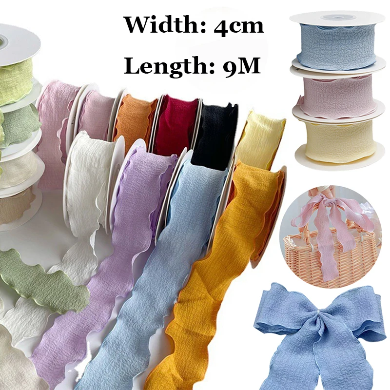

1roll 9M Fishtail Yarn Ribbons Wave Edge Pleated Chiffon Ribbon Gifts Packaging Material Wedding Birthday Party Flower DIY Decor