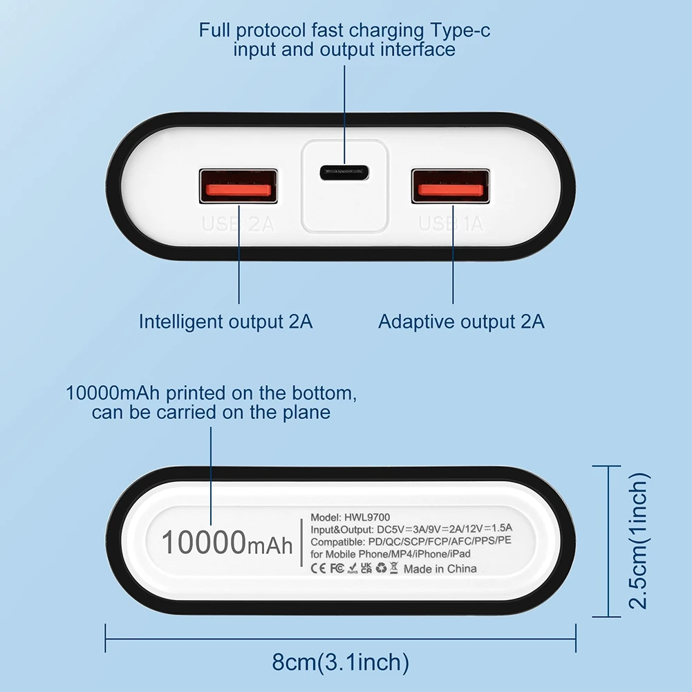 18650 배터리 박스 케이스, DIY 보조배터리 듀얼 USB 충전기 쉘, QC3.0 충전, DIY 쉘 C 타입 PD 디지털 디스플레이, 10000mAh, 4 슬롯
