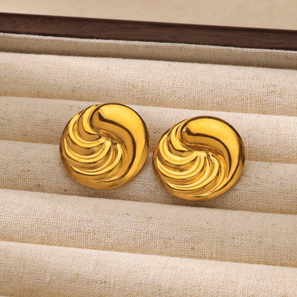 Irregular Texture Round Hollow Stainless Steel Stud Earring for Women