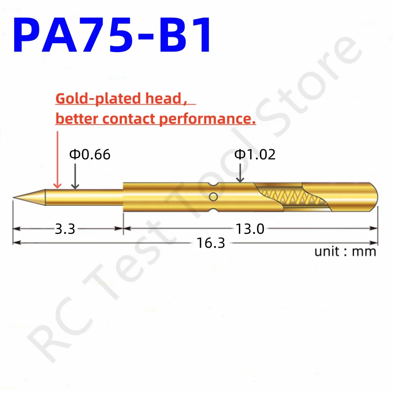 

20/100PCS PA75-B1 Spring Test Probe Test Pin Pogo Pin P75-B1 P75-B ICT FCT PCB Test Tool 0.66/1.02/16.3mm Gold Needle Sharp Tip