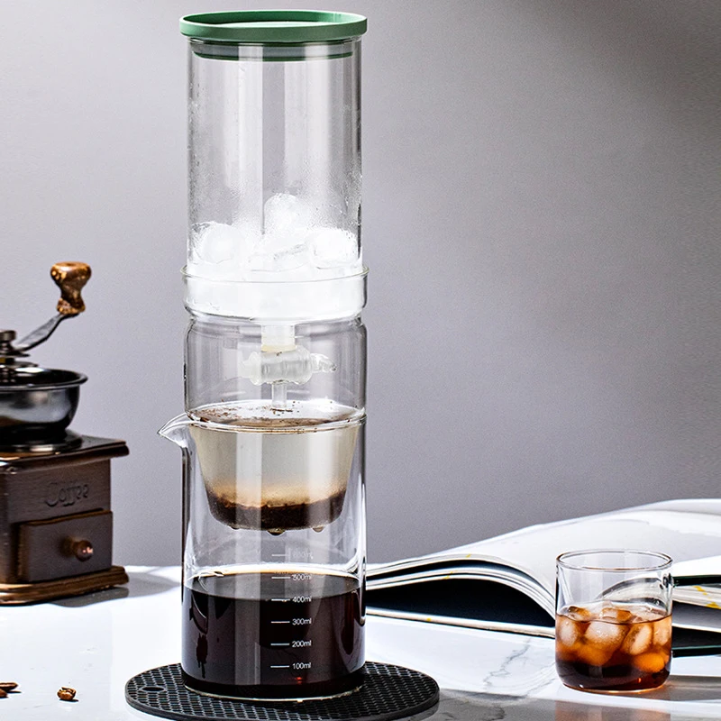 Cold Brew Coffee Maker Glass Drip Filter Ice Drop Coffee Brew Pot Sharing Pot Set with Spoon,Pad 600ml 100pcs Filter Paper
