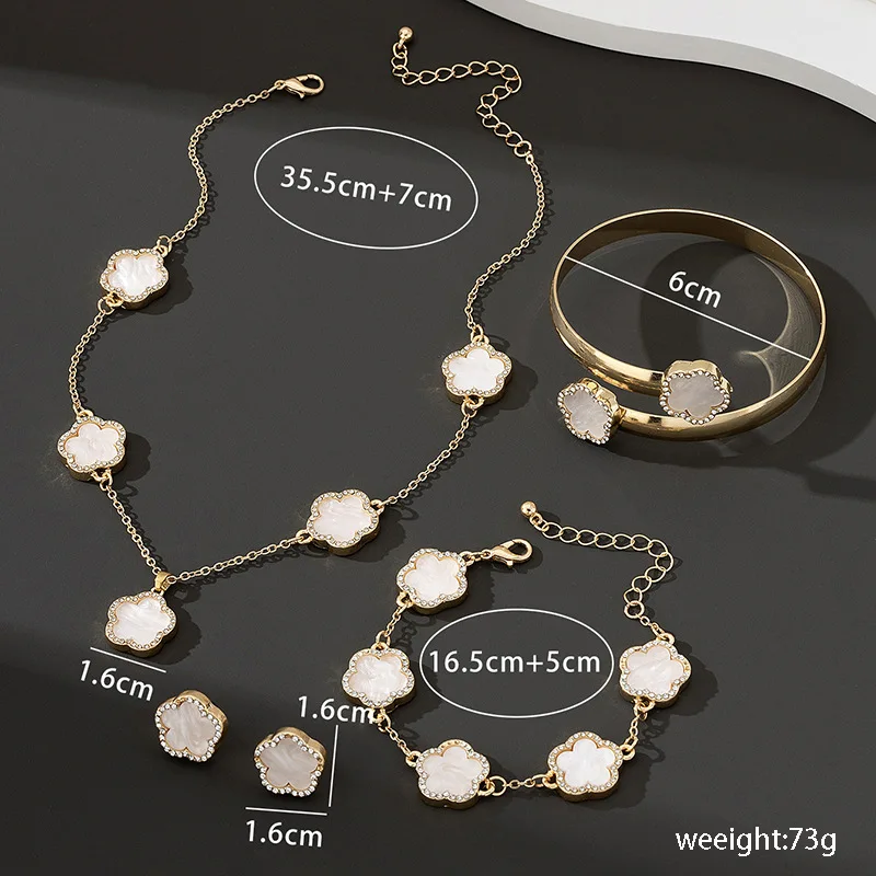 5PCS Set Flower Charm Korean Chain Necklace Earring Bracelet Set Gold Color Black Flower Crystal Stone Surround Jewelry Set - Image 4