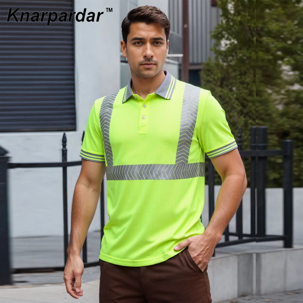 S-4XL 여름 남성용 고시인성 노란색 주황색 반팔 폴로 셔츠 건설 광산 공항용 고시인성 작업 셔츠