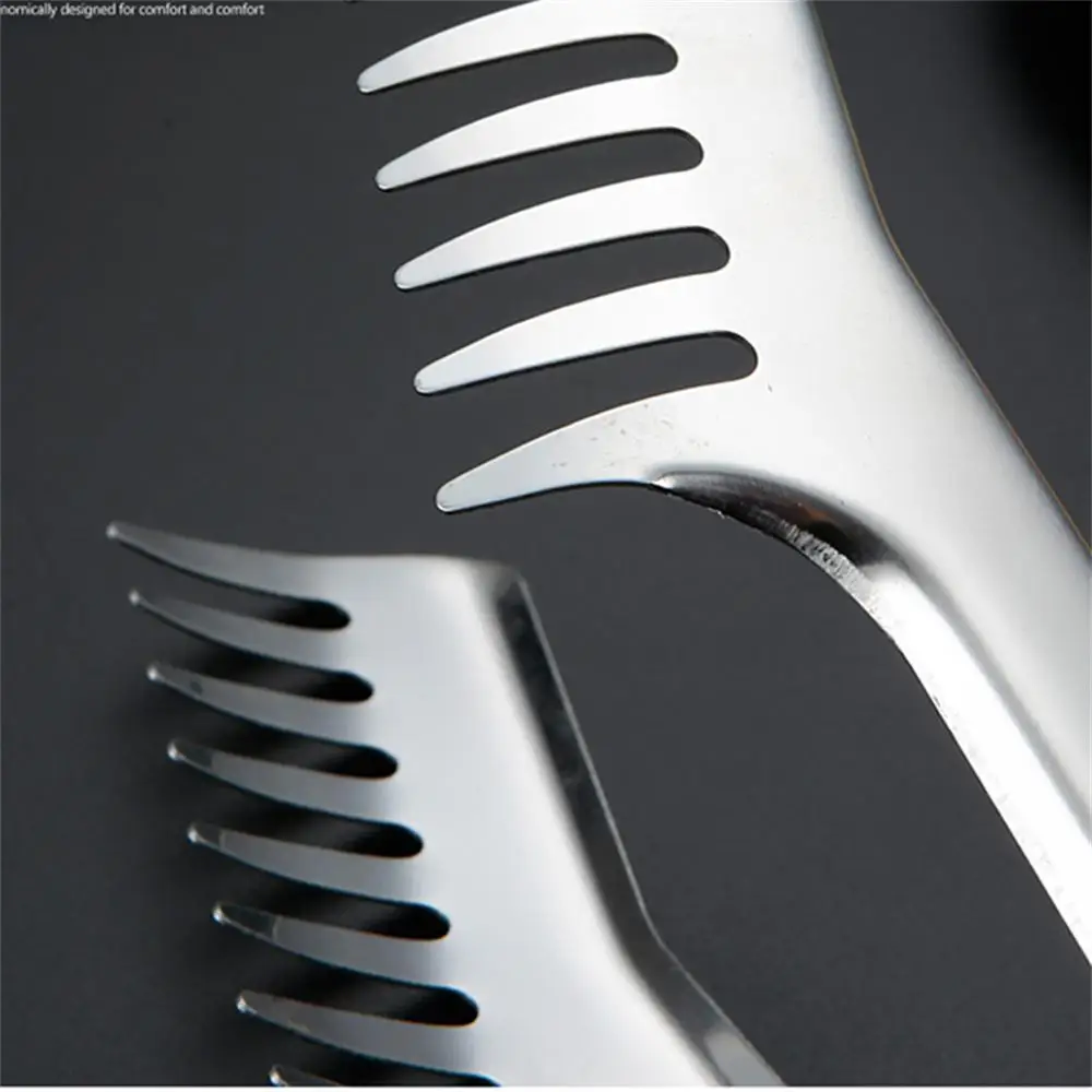 Portable Non-slip Stainless Steel Food Grade Kitchen Clip Deepen Jagged Noodle Clip Extended Handle Comb Easy To Get Bbq Tongs