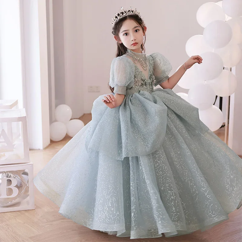 

GUXQD Grey Baby Flower Girl Dresses Sequins Tulle Children Princess Prom Birthday Party Gowns Formal Occasion