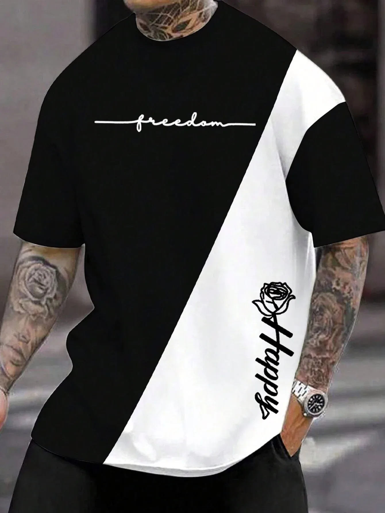 3D Printed T Shirts Men's Clothing Fashion Letter&Flower Short Sleeve Tee Casual Oversized