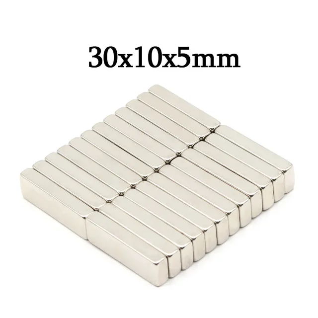 แม่เหล็กนีโอไดเมียมทรงบล็อกขนาด 30x10x5 มม. แรงสูงพิเศษ แม่เหล็กทรงพลัง N35 แม่เหล็กถาวร NdFeB แม่เหล็กติดตู้เย็น 30x10x5 1