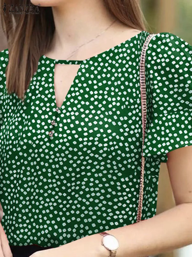 

Fashion Hollow Out Floral Printed Tops ZANZEA Summer Women Blouse Elegant Work Shirt Female Bohemian Holiday Blusas Chemise 2024