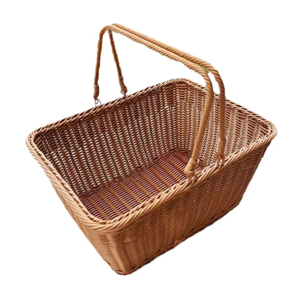 Imitation Vine Weaving Picnic Basket Food Storage Baskets Flowerpot Fruit Vegetable Container Home Kitchen Decor Organization