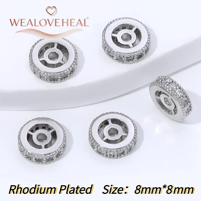 14K vergoldete Messing-Flachrund-Abstandsperlen, mit Zirkonia besetzte Abstandsperlen für DIY-Halsketten, Armbänder, Schmuckherstellungszubehör. – Detail 24
