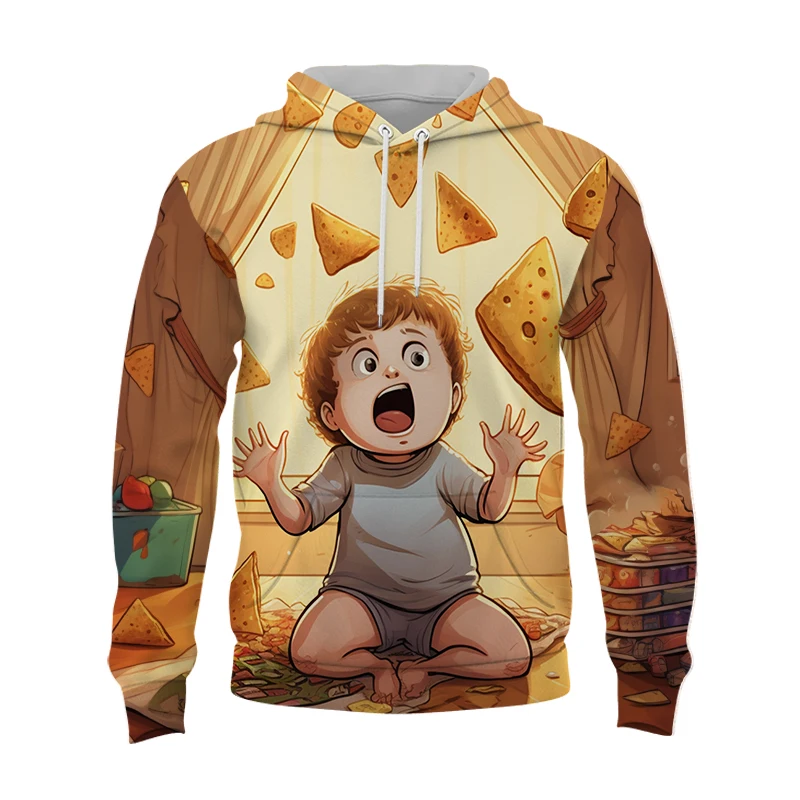 

2023 Spring Autumn New Fashion Men's Hoodie Little Boy Pizza 3D Printed Long Sleeve Men's Hoodie Casual Funny Style Men's Hoodie