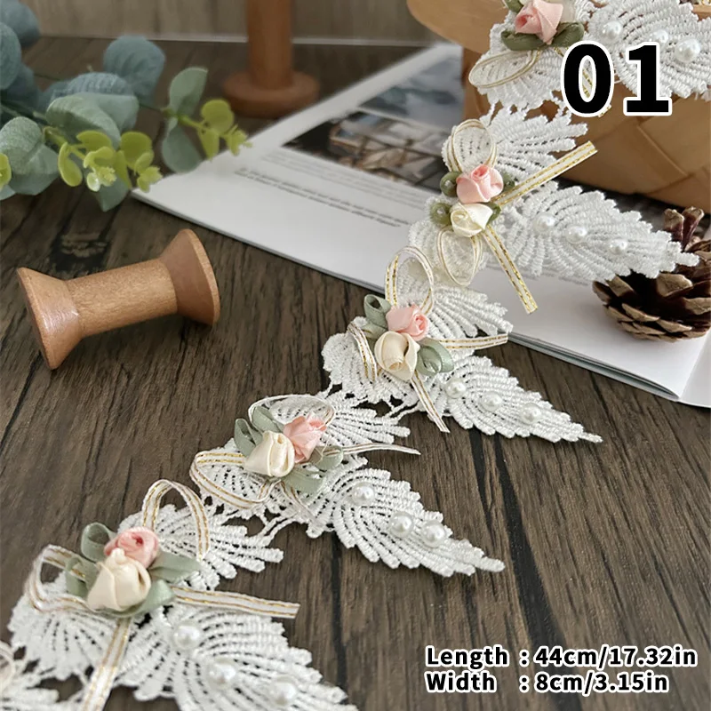3D Flower Lace Trim Appliqu Trimming Lace Ribbon Embroidered Fabric Sewing Craft DIY Handmade Wedding Dress Decoration 44/50cm