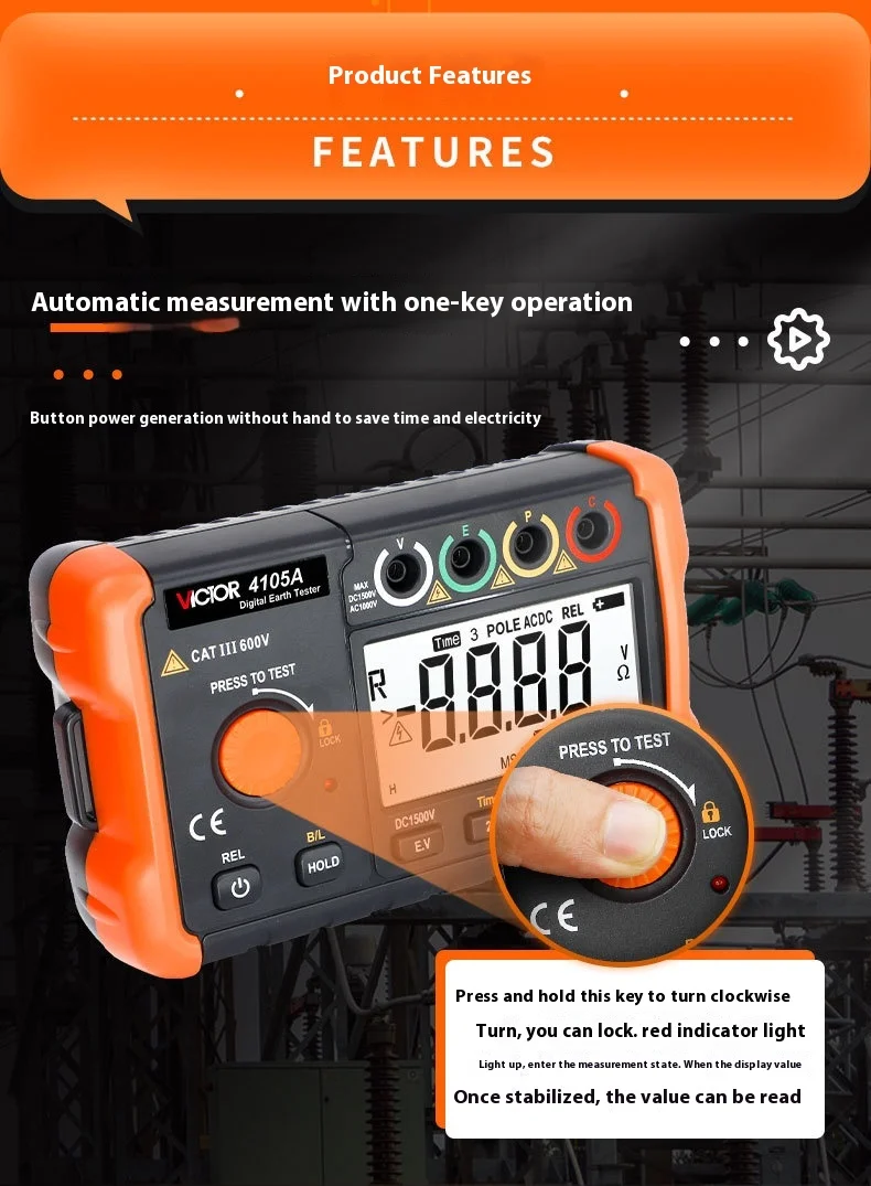 4105A Digital Earth Resistance Tester Insulation Grounding 2000Ω Voltage Meter L