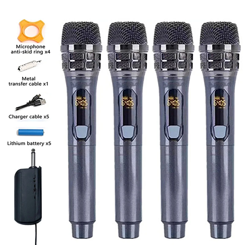 

Karaoke Wireless Microphone 4 Channels Dynamic VHF Handheld Professional Mic For Sing Party Speech Church Club Show Meeting Room