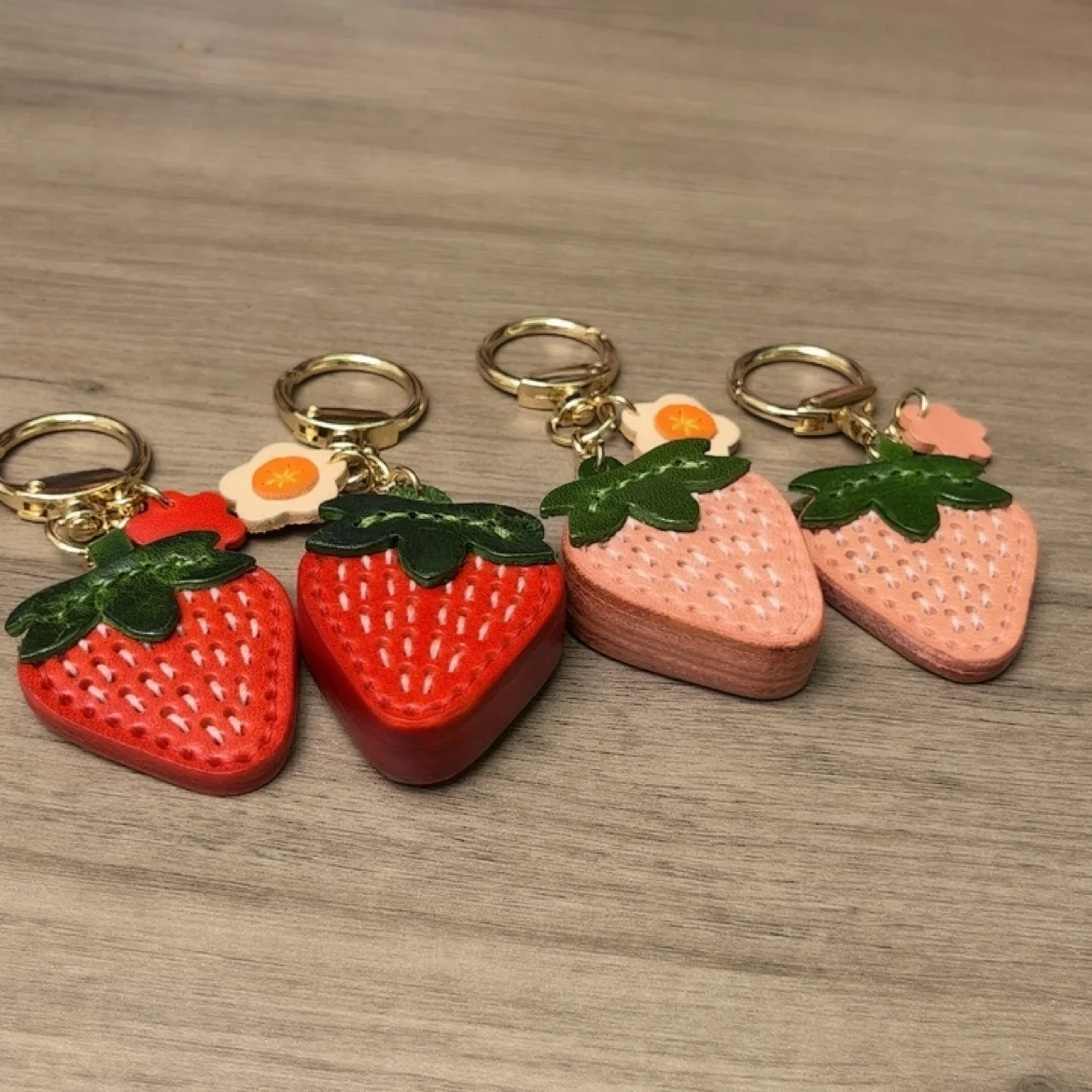 Genuine Leather Strawberry Keychain and Bag Charm