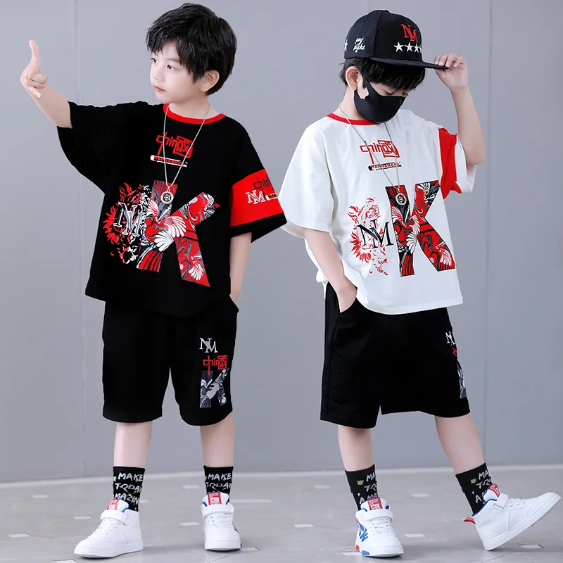 

Спортивный костюм для мальчиков-подростков, хлопковая футболка и шорты, комплект одежды из 2 предметов для танцев в стиле хип-хоп, лето