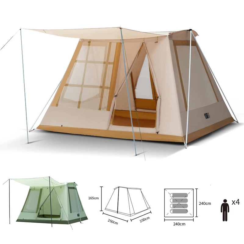 8.2 X8.2Ft Tende Da Campeggio Glamping Tende Di Lusso Tenda Da Campeggio All'Aperto Per 2-4 Persone Oxford Cloth Resistente Al Vento Facile Installazi