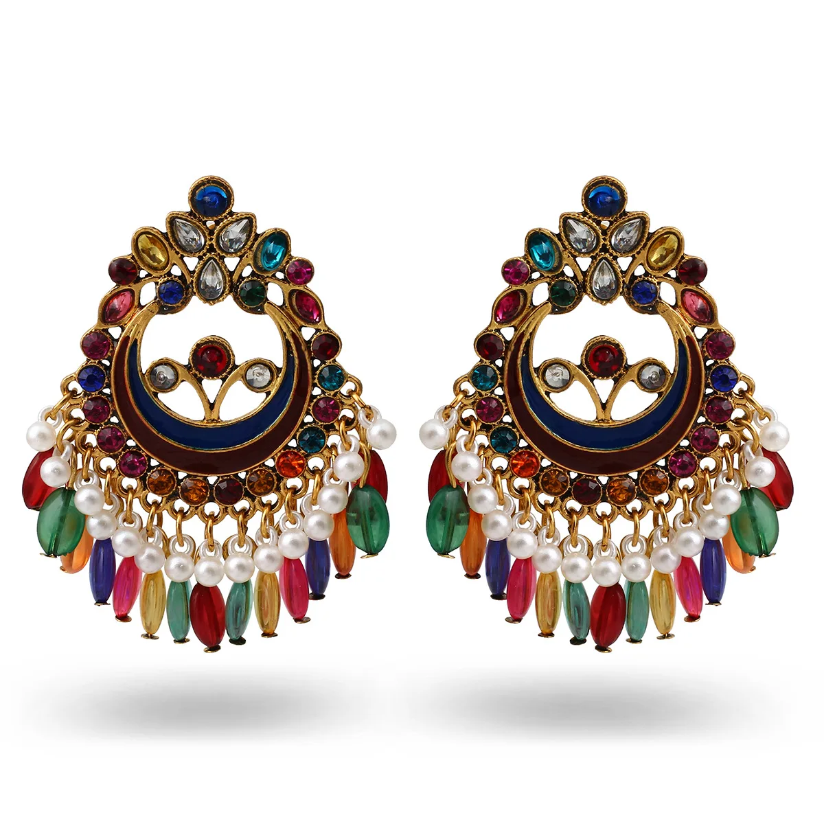 Jhumka Rhinestone Boho Indian Jhumka Earrings for Women Colorful Beads Tassel Earrings ...