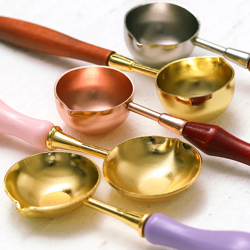

Dropshipping Sealing Wax Spoon Wood Handle Retro Wax Stamping Spoons Fire Paint Melting Firing Stamp Envelopes Card Metal Tool