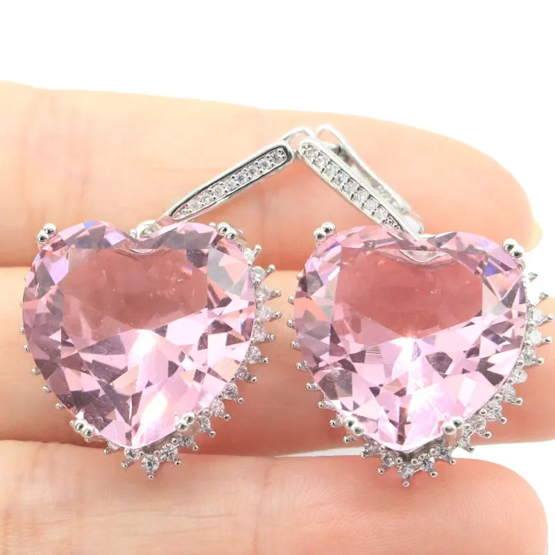 17g Customized 925 SOLID STERLING SILVER Earrings Pretty Heart Shape London Blue Topaz Kunzite Red Blood Ruby Aquamarine CZ Wome 500pcs pretty heart shape labels valentine s day paper packaging sticker candy dragee bag gift box packing bag wedding stickers