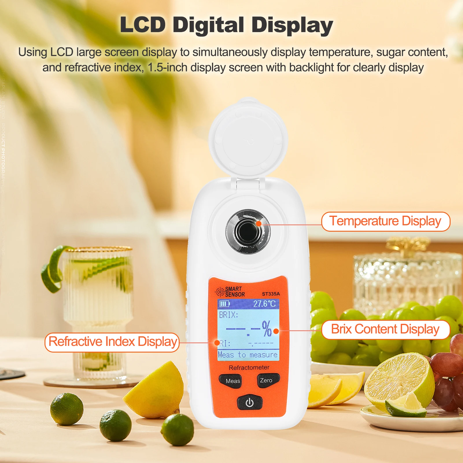 SMART SENSOR ST335A Digital Refractometer ATC Sugar Percent Tester 0-35% Brix Su