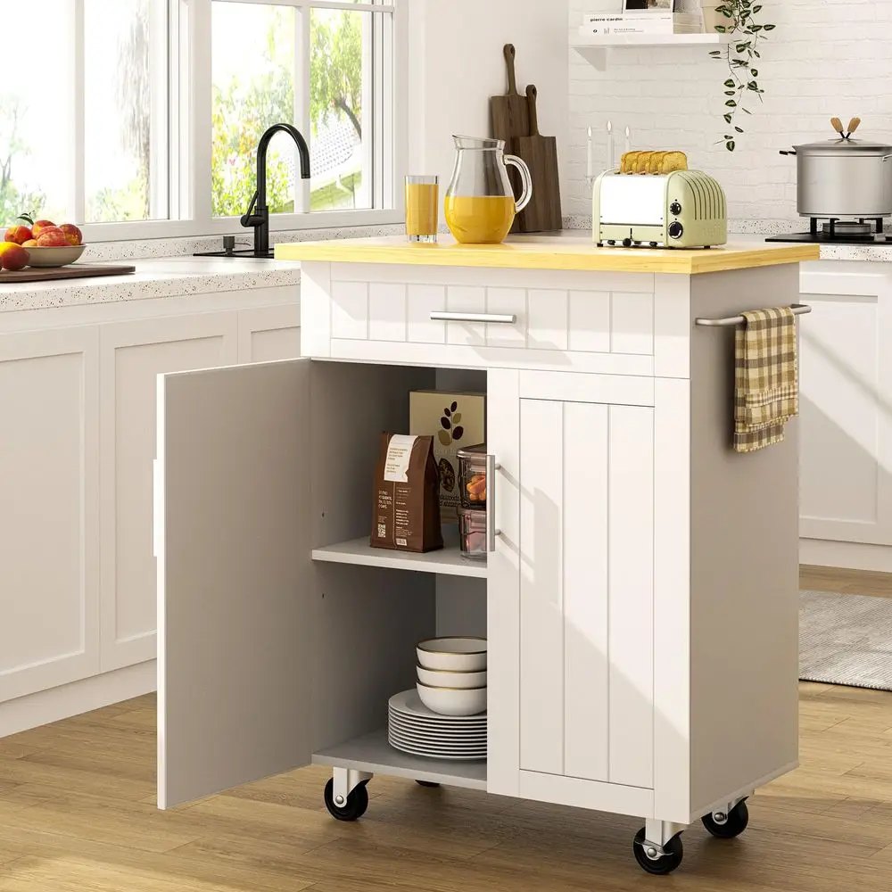 Rolling Kitchen Island Cart with Storage amp Drawer 26 Portable Kitchen Cart with Lockable Wheels, Towel Rack amp Open Shelves 1