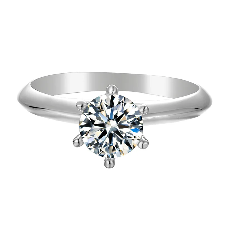 Kibo Luxury Quality Jewelry Moissanite 6 Claws 0.5-10ct D Color VVS1 Women's Silver Ring 925 Vintage Moissanite 6 Claw Ring