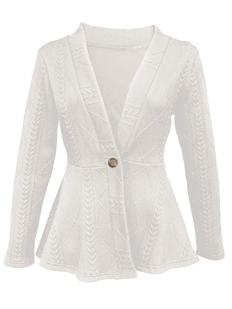 Verdickte Herbst-Winterjacke für Damen 2022, stilvolles, langärmliges, schmal geschnittenes, strukturiertes Muster mit einem Knopf – Detail 6