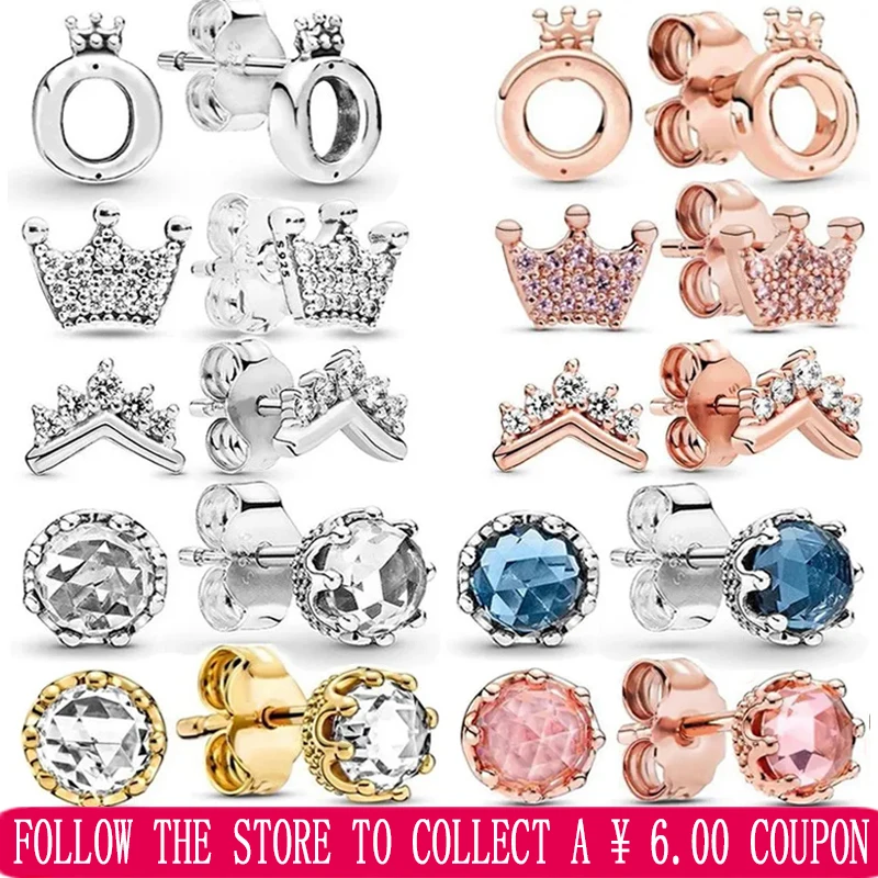 2023 Women's Exquisite Earrings 925 Sterling Silver Transparent Gemstone Sparkling Crown Earrings Original Logo 1:1 Production 30 packs wholesale pet sticker transparent waterproof tiny spot embellishment sparkling collage diy material stickers 4 designs