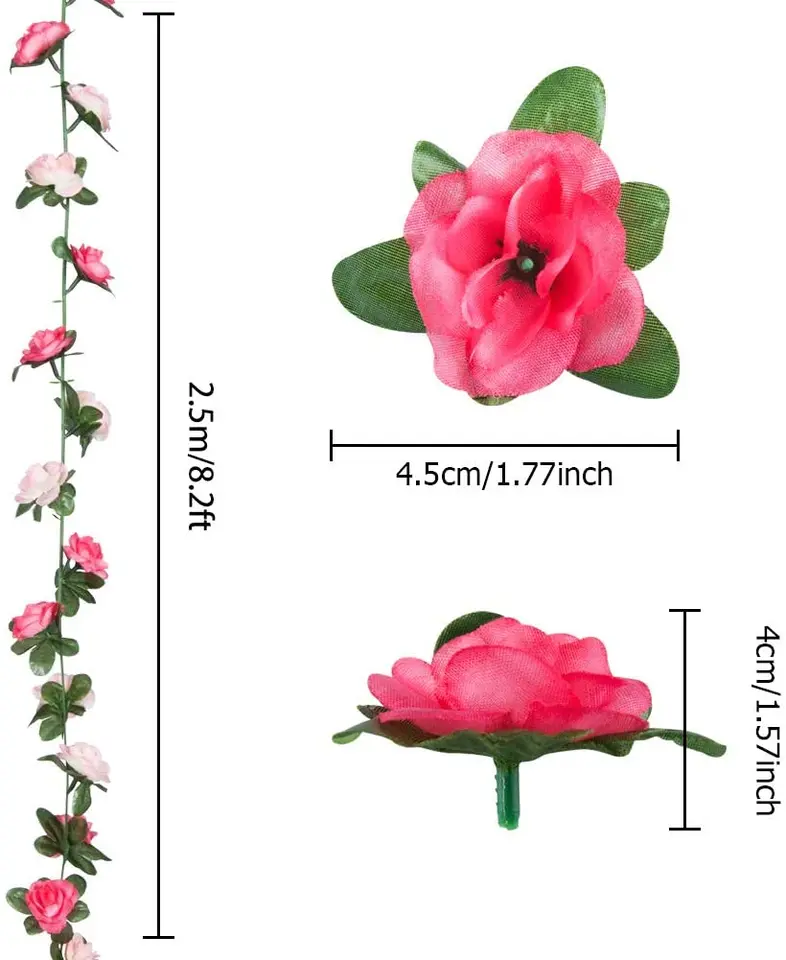 Guirlande De Roses Artificielles Noaxylic – 2,45m, 45 Fleurs Doubles Couleurs – Lierre Suspendu Déco
