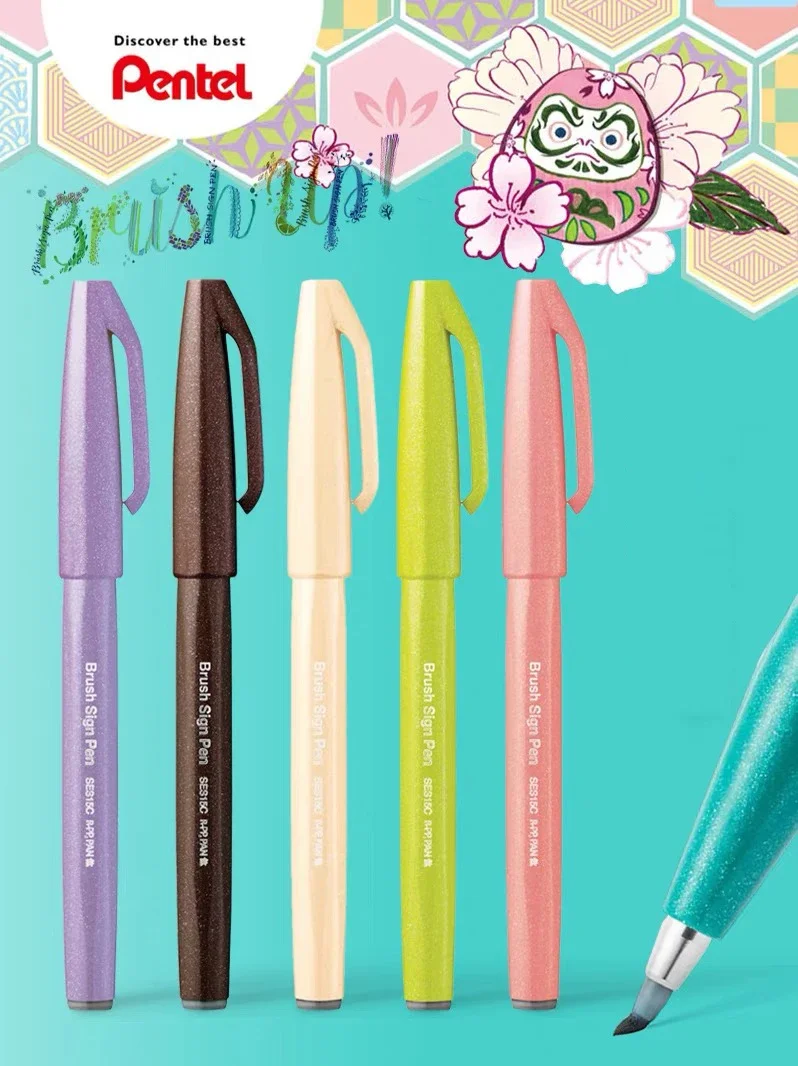 1pc Japan Pentel Touch Brush Sign Pen Flexible Tip Color Soft Tip 36 Colors Available SES15C Colour Art Supplies