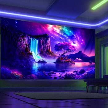 Cielo stellato sognante arazzo fluorescente ultravioletto estetico appeso a parete camera da letto hippie decorazione della stanza indipendente 1