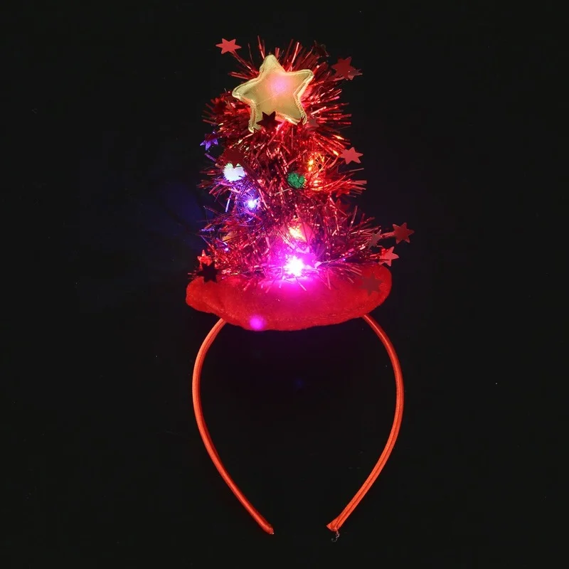 10pcs LED Light Up Red Green Tree Headband Star Snowflake Hair Band Xmas Decoration Wedding Festival