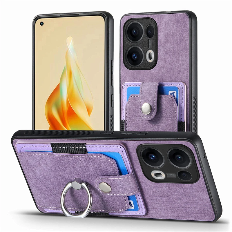 Luxury Leather Magnetic Wallet Case with Ring Stand and Card Slot - Shockproof