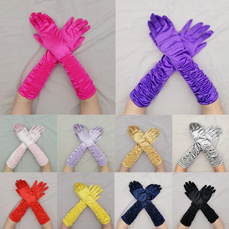 

Halloween Black Long Party Gloves Satin Stretch Glove Yellow Party Gloves Red Formal Dress Accessories Mariage Gloves Mittens