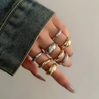 8 Pcs Chunky Open Smooth Surface Rings Set for Women Trendy Gold Color and Silver Color Mixed Finger Rings Accessories Fashion - Image 2