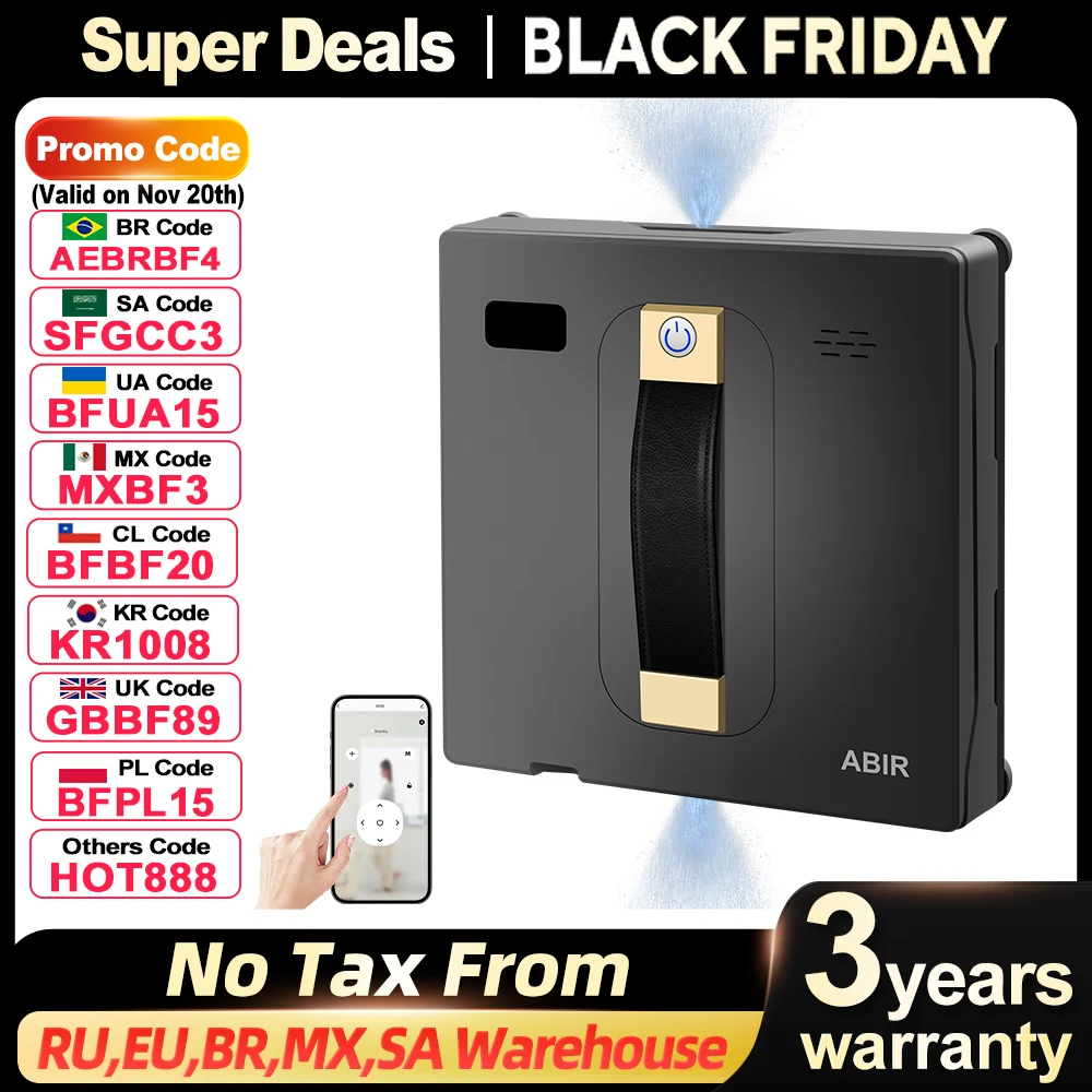 ABIR WD8 Robot Window Cleaner – Dual Water Spray, Smart Memory, High Vacuum Suction, Laser Sensor, Wall & Glass Cleaning Robot for Home