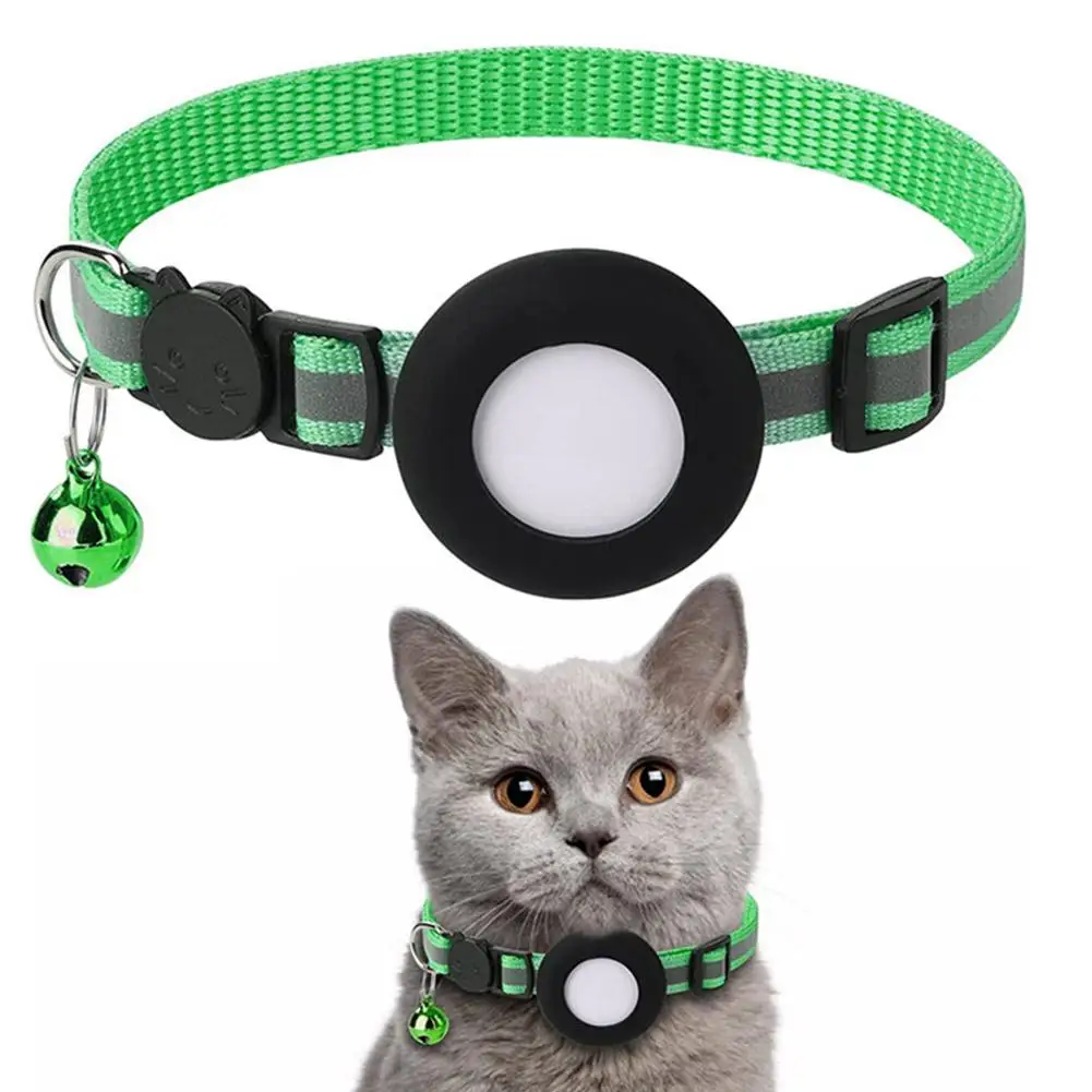 Enhanced Pet GPS Anti-Lost Reflective Cat Collar with Bell and Protective Tracker Holder