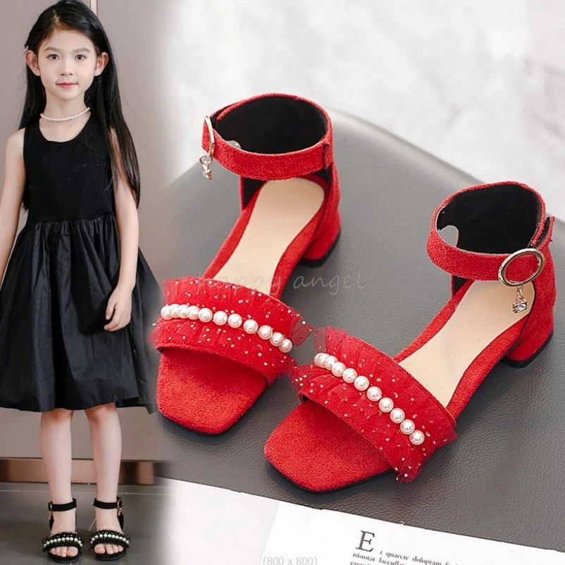 Summer Children Princess Sandals Kids Girls Wedding Shoes High Heels Dress Shoes Bowtie Red Pink Black For Girls