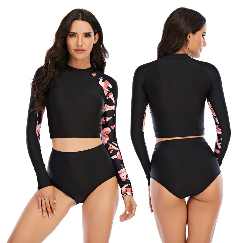 Surfing Suit Split Long Sleeve Women's Swimwear Sunscreen Swimwear Aoni Flower5559