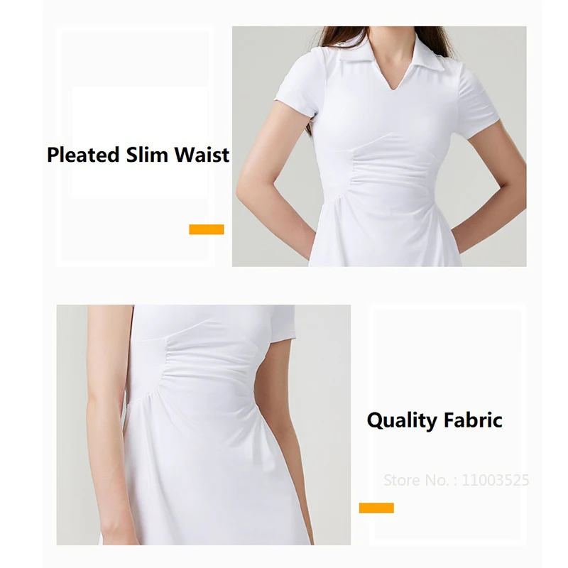 Tennis Dress for Women with Shorts V-Neck Breathable Outdoor Sports Dresses Slim Pleated Badminton Skorts Workout Gym Skirt