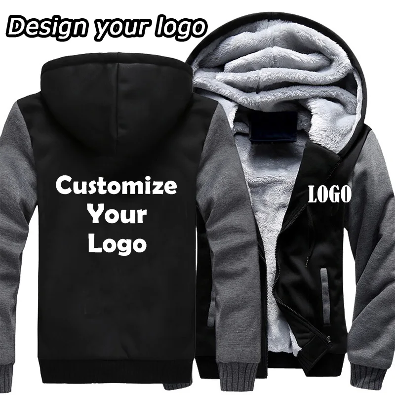 Custom Logo Design  Faux Fur Hoodies DIY Printed Winter Fleece Men Hooded Coat Customized Thicken Sweatshirt Jacket