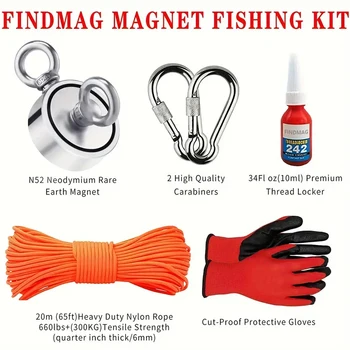FINDMAG Fishing Magnet 750 lbs Pulling Force, Double Sided Magnet Fishing with Rope, Fishing Magnet Kit for Retrieving Items in 2