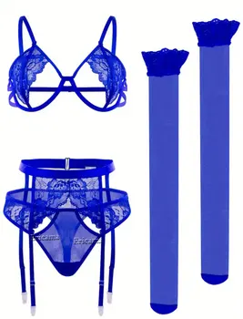 Lingerie sexy Donna Biancheria intima trasparente in pizzo Set di slip e slip Kit reggiseno Push Up Breves Set Lingerie erotica Set di reggiseni sexy 1