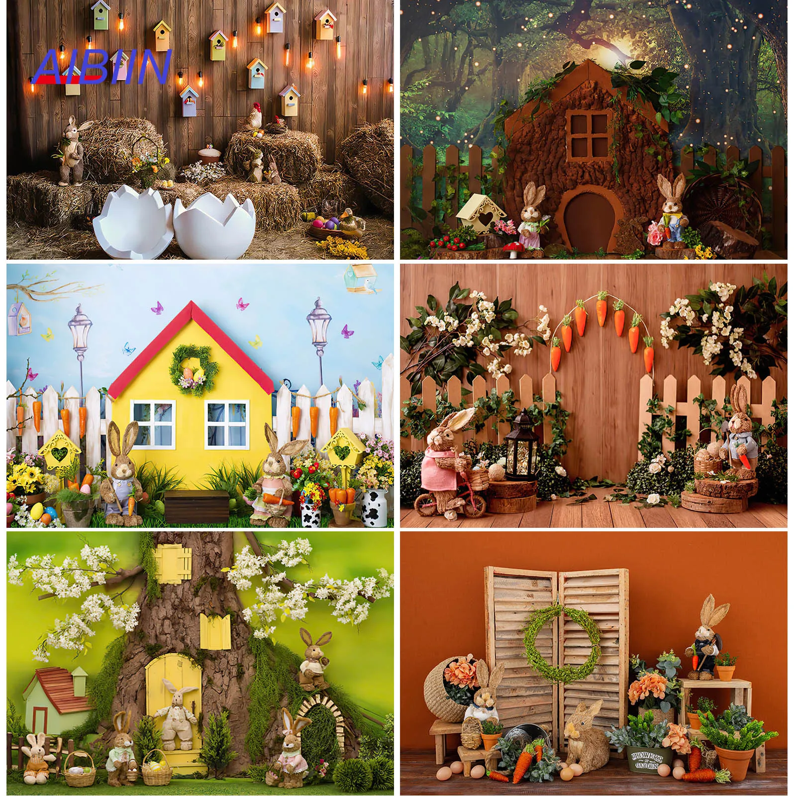 

Easter Party Background Carrot Plush Rabbit Bunny House Photography Backdrop Lovely Baby Shower Photobooth Banner Decoration