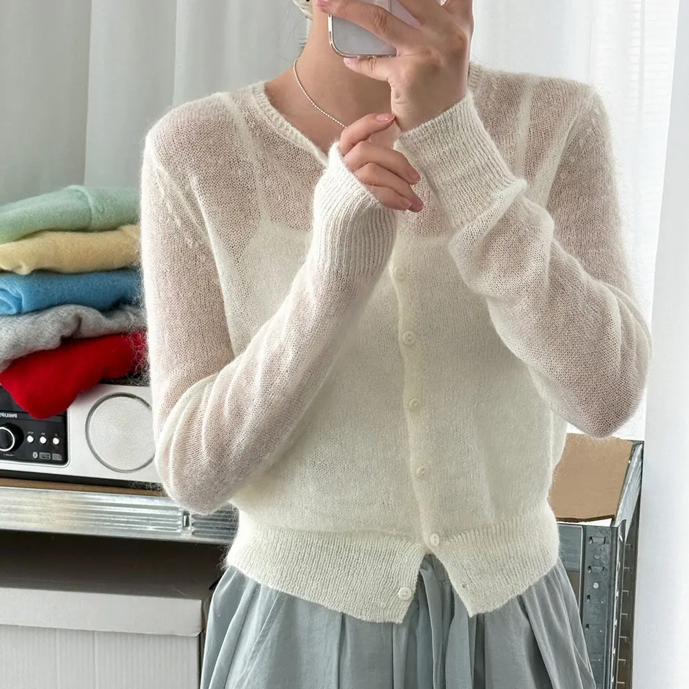 2026 Wool And Mohair Material Women Sweater Hollow Out Design Knitted Thin Cardigans Clothes Tops For Women Soft Sweater - 3