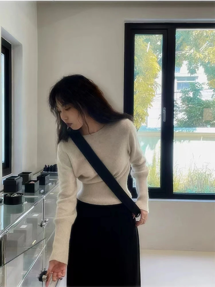 100% pure cashmere sweater knitted bottoming shirt women's new autumn and winter high waist short sweater 5