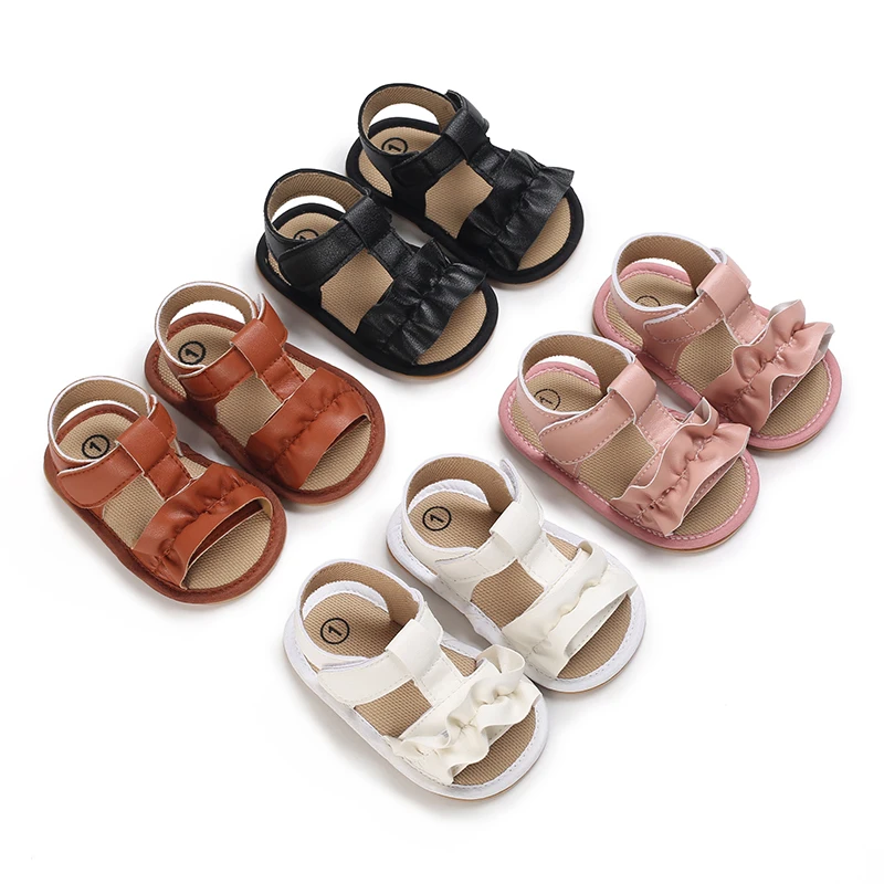

Summer Newborn Shoes Non slip Rubber Soles Girls' Beach Sandals Breathable Leather Fashion Baby First Step Shoes