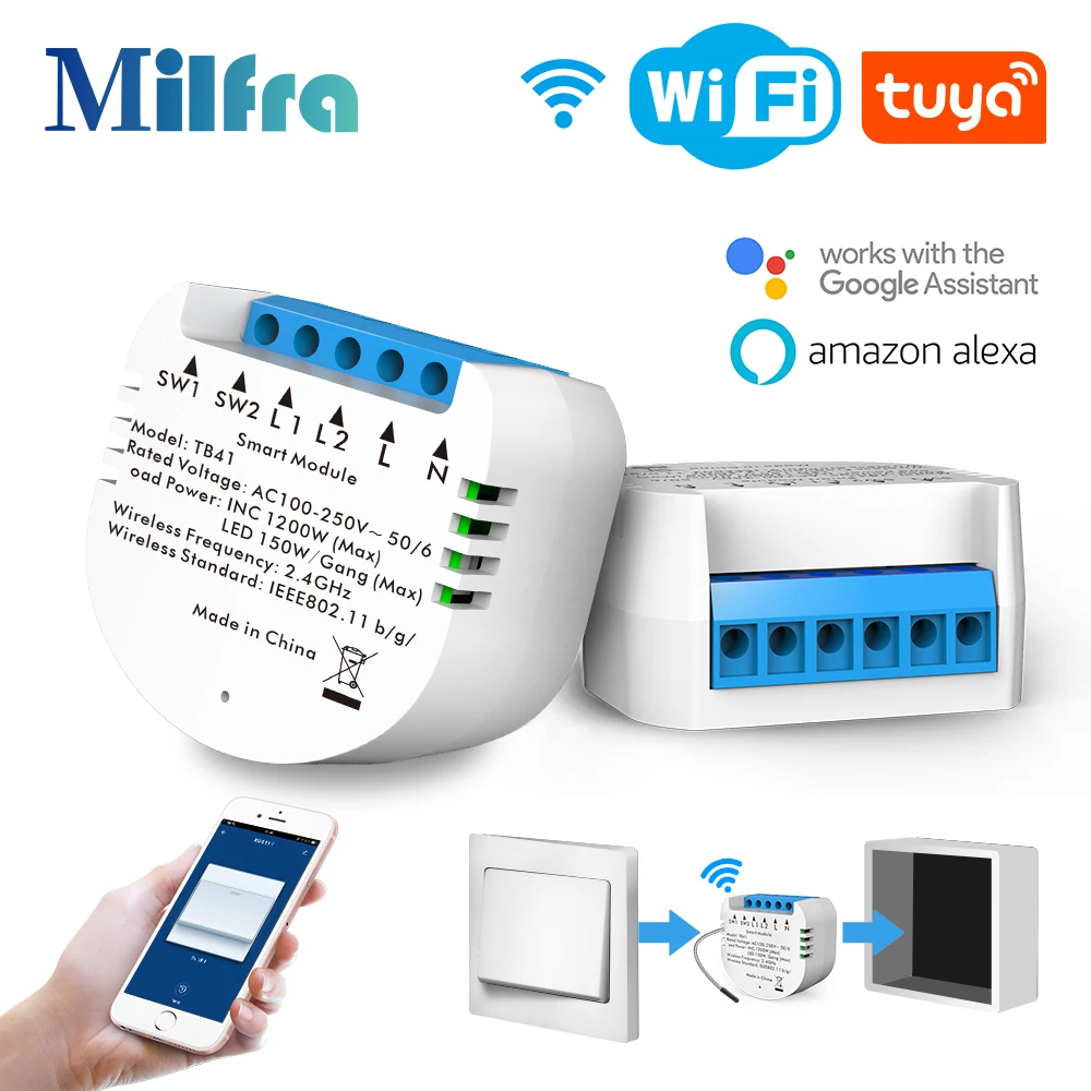 

Tuya Wifi Smart Switch Module Netural Wire Required 220-240V Timing Smart Life APP Voice Control Work with Alexa Google Home